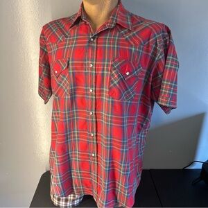 Ely Cattleman Western Red Plaid Shirt Mens XL Pearl Snap Vintage